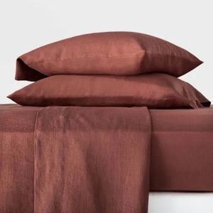 🔥FLASH SALE🔥 CASALUNA 100% Washed Hemp Solid Sheet Set KING Clay NWT